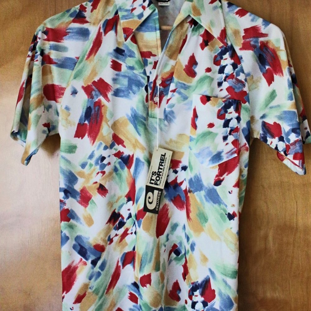 NEW Vintage 70s Silver Fox Colorful Shirt Medium
